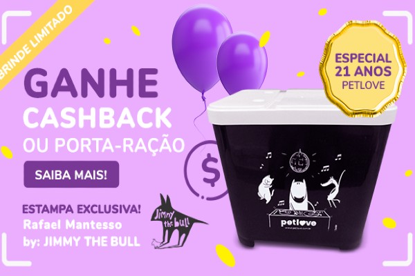 Aniversário Petlove: porta-ração exclusivo assinado por Rafael Mantesso e Jimmy!