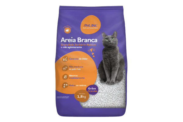 Conheça a areia para gato Branca da Me.Au Pet